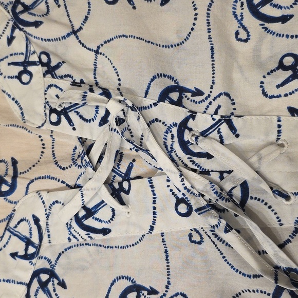 Talbots Blue and White Anchor Print Tunic Top - Picture 2 of 5